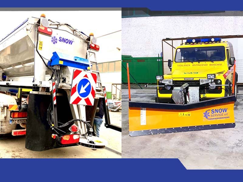 snow service machines for winter roads, salt spreaders and snow ploughs
